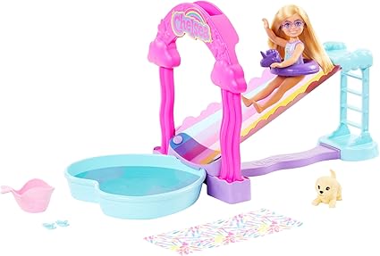 Barbie Chelsea - Mavričen Tobogan z malim kužkom (HTK39)