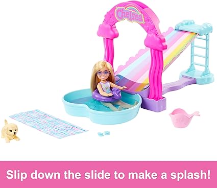 Barbie Chelsea - Mavričen Tobogan z malim kužkom (HTK39)