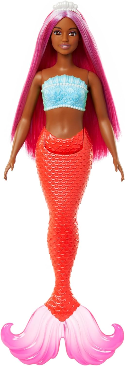 Mattel Barbie Dreamtopia: Oranžová mořská víla - Panenka s tmavou pletí (HRR04)