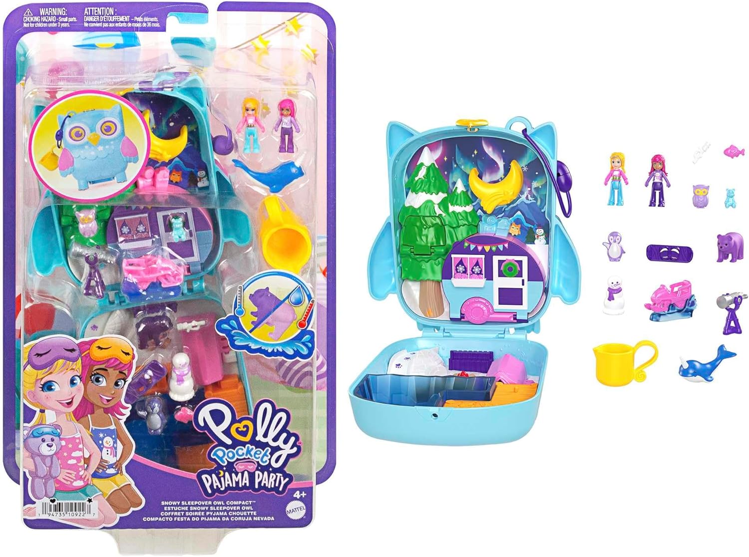 Mattel Polly Pocket: Pyžamová párty – Kompaktní sova sněžná (HKV37)