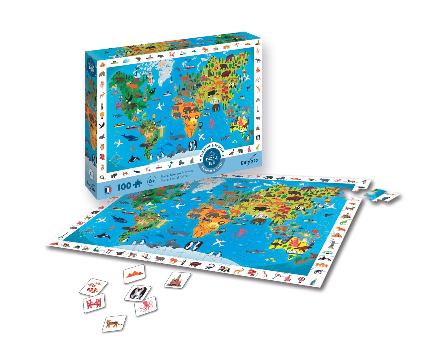 Puzzle 100 dílků - Hledej a najdi - Mapa zvířat