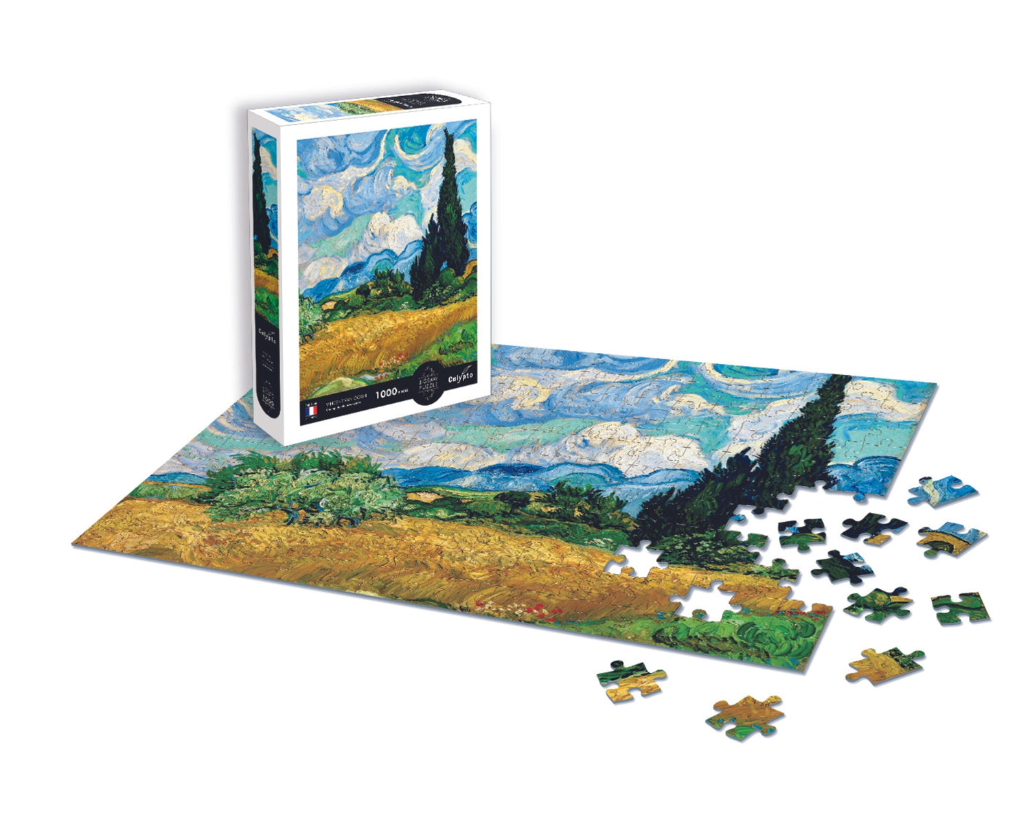 Puzzle 1000 dílků - Pšeničné pole s cypřiši - Vincent Van Gogh