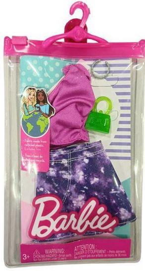 Mattel Barbie – růžové tričko s fialovou kostkovanou sukní (HJT19)