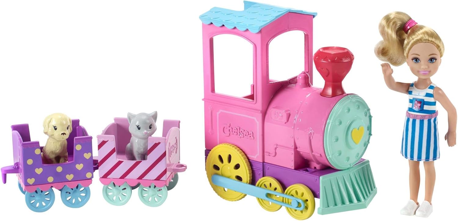 Barbie Chelsea Vláček Choo-Choo s panenkou, barevná herní sada s doplňky (FRL86)