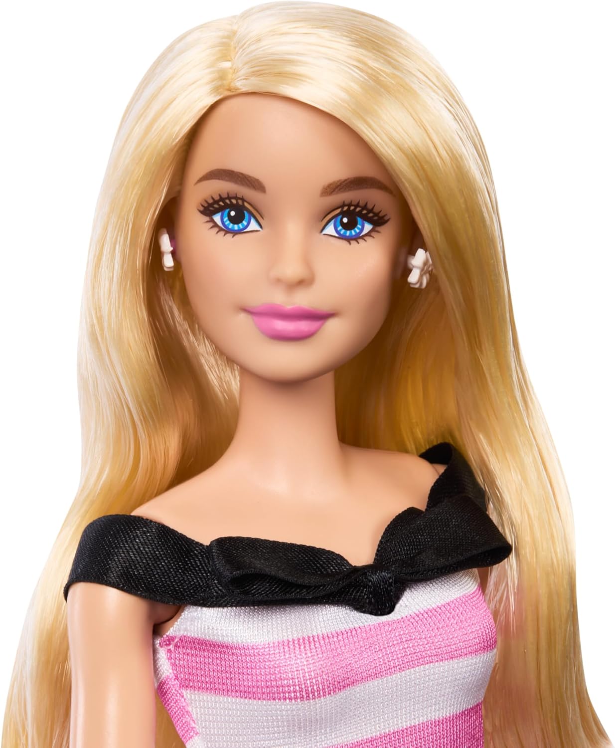 Mattel Barbie 65. obletnica - Blond lutka v roza črtasti obleki (HTH66)